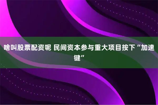 啥叫股票配资呢 民间资本参与重大项目按下“加速键”